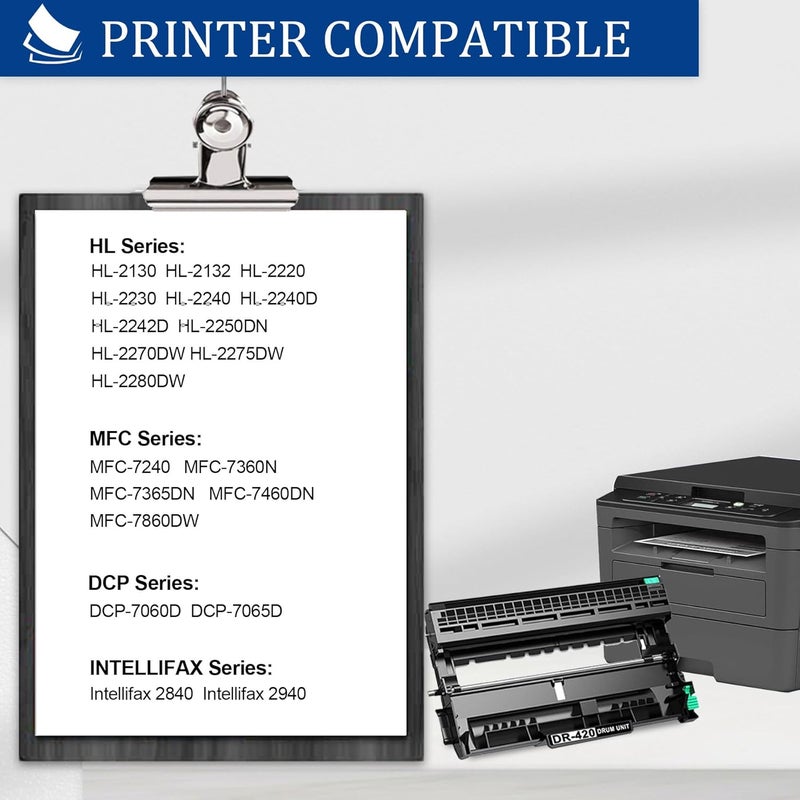 HIGCOR وحدة طبل DR420 بديلة لطابعة Brother DR 420 DR-420 تعمل مع HL-2270DW HL-2280DW MFC-7360N DCP-7065DN Intellifax-2840 Intellifax-2940 (1 عبوة، ليست حبر) - Image 2